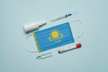 Blood tube for test detection of virus Covid-19 Omicron Variant with positive result, medicine mask...