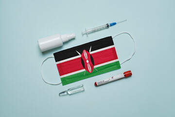 Blood tube for test detection of virus Covid-19 Omicron Variant with positive result, medicine mask...