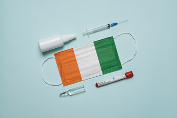 Blood tube for test detection of virus Covid-19 Omicron Variant with positive result, medicine mask...