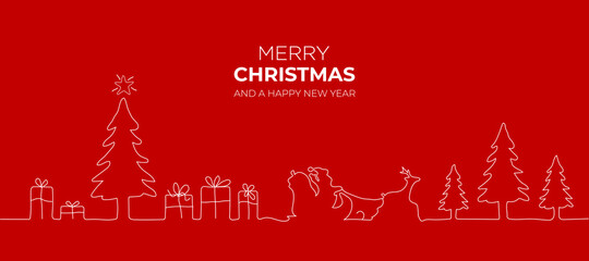 Merry christmas and happy new year on red background. Greeting card, invitation, flyer vector.