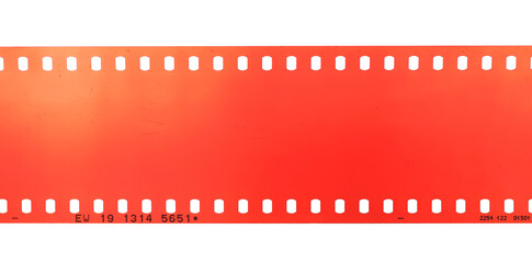 Color 35mm film negative photo, Cinema filmstrip roll on white background.