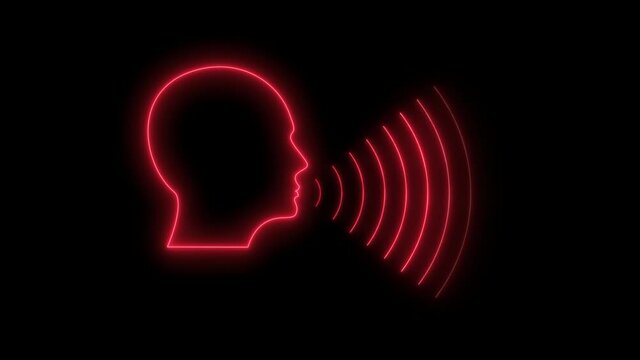 Red color neon light mouth sound animated on black background
