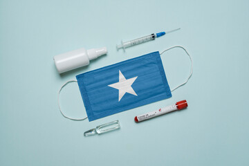 Blood tube for test detection of virus Covid-19 Omicron Variant with positive result, medicine mask...