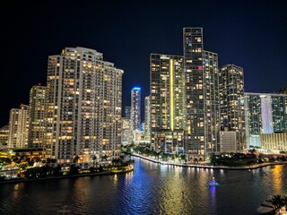 night view of Miami city skyscrapers
