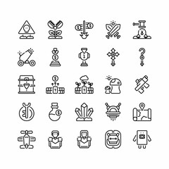 Fototapeta premium Set of Game Character Gaming Element Outline Icon, Logo, and illustration