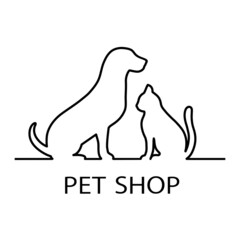 Illustration Pet shop logo design template with silhouette of cat and dog