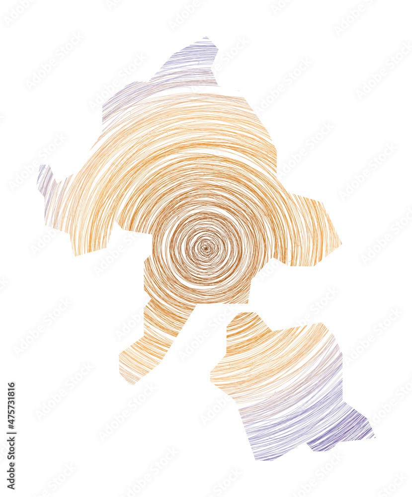 Poster a sketch-style vector illustration of aka island filled with concentric circles, representing the is