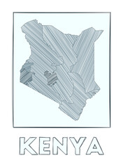 Sketch map of Kenya. Grayscale hand drawn map of the country. Filled regions with hachure stripes. Vector illustration.