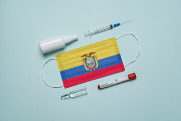 Blood tube for test detection of virus Covid-19 Omicron Variant with positive result, medicine mask...