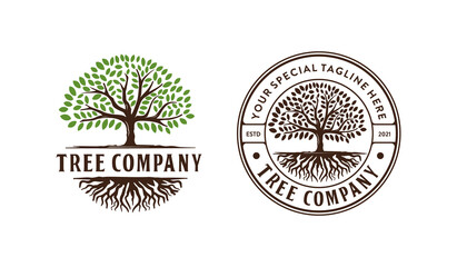 Tree of life logo illustration, stamp emblem badge design template