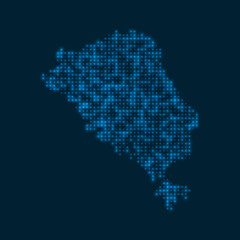 Fototapeta na wymiar Colon Island dotted glowing map. Shape of the island with blue bright bulbs. Vector illustration.