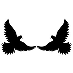Flying soaring birds two pigeons doves black silhouette romance love
