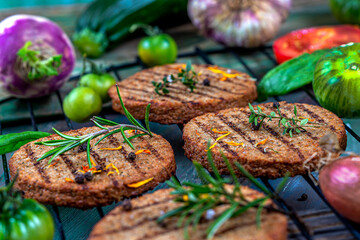 Vegetarian soy steaks, wheatpeanut, peanuts