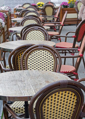 chairs and tables in the summer cafe