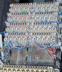 telephone switchboard panel with wires
