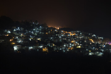 Panoramic view of Metsovo village at night in North Greece