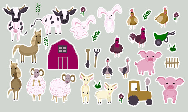 farm animals stickers vector set