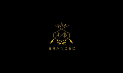 AB is a branded luxury logo with golden color and black background.