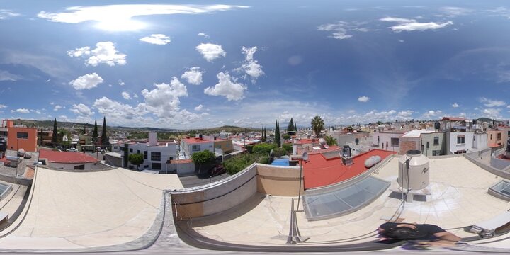 360 photography of urban houses in latin america with high detail sky