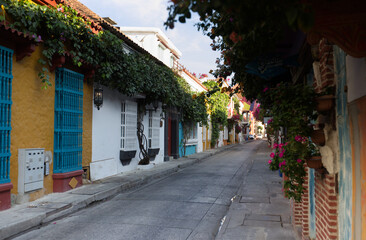 Fototapeta na wymiar Colorful alley in Cartagena, Colombia