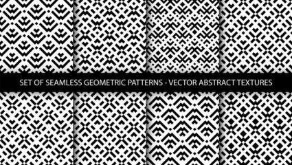 Set of geometric trendy patterns. Abstract geometric graphic design print textures. Black and white modern geometry shapes backgrounds.