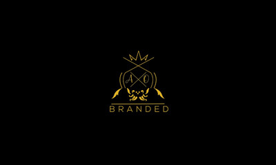 AO is a branded luxury logo with golden color and black background.