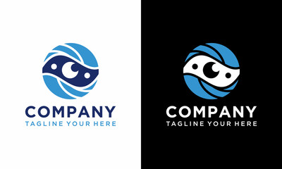 Vector illustration of abstract human eye in clean water splash. Logo, emblem design elements. Concept for optical, glasses shop, oculist, ophthalmology, healthcare research. Natural organic eye care.