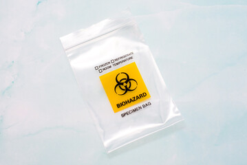 Empty bag for medical discarded biohazard biowaste. - obrazy, fototapety, plakaty