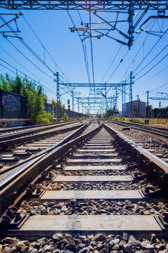 Detail Of The Railway System For Trains Before Reaching An Interchange Station On A Railroad.