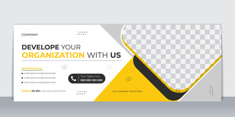 Corporate Facebook cover page design template, Creative Business social media cover, post, web banner design layout, Yellow and black color design with unique shapes