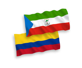 Flags of Republic of Equatorial Guinea and Colombia on a white background