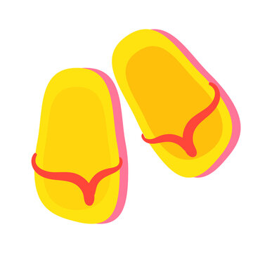 Summer cartoon flip flops on white background. Footwear slipper, shoes sandal, beachwear vector illustration