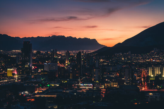 View of Monterrey City at sunset. Mexico.