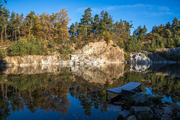 autumn sunny morning near the flooded quarry