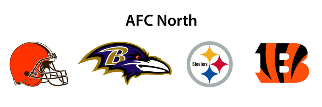 National Football League NFL, NFL 2022. Season 2021-2022. AFC North. Baltimore Ravens, Cleveland Browns, Cincinnati Bengals, Pittsburgh Steelers. Kyiv, Ukraine - December 18, 2021