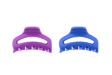 Purple and blue hair claws isolated on white background. Trendy hair accessories.