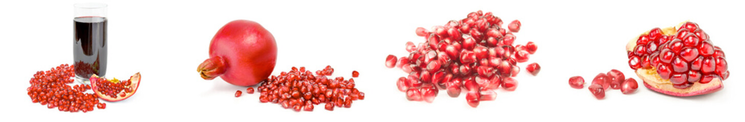 Group of pomegranates close-up on white