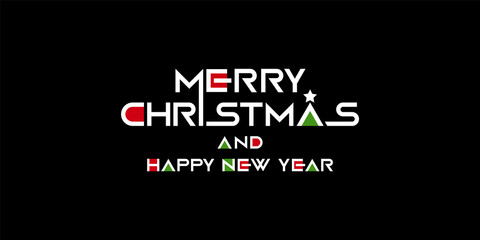 Merry Christmas and happy new year custom modern font. White lettering isolated on black background. Christmas vector ink illustration. Creative typography for Holiday greeting gift poster.