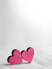 Valentine background with handmade hearts on grey. Happy lovers day card,