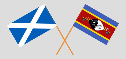 Crossed flags of Scotland and Eswatini. Official colors. Correct proportion