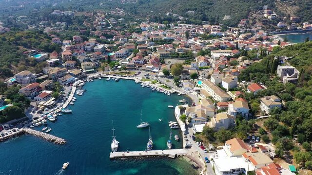 Kassiopi, town in Corfu, Greece. Mediterranean town Kassiopi in Greece. Greek resort on Corfu island.
