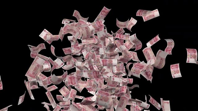 100 Chinese Yuan Renminbi Emit, Alpha Channel, Looped