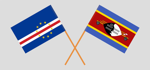 Crossed flags of Cape Verde and Eswatini. Official colors. Correct proportion