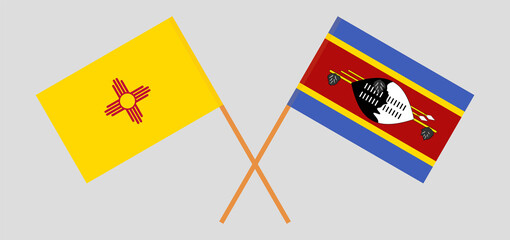Crossed flags of the State of New Mexico and Eswatini. Official colors. Correct proportion