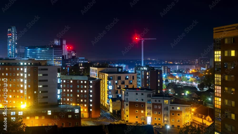 Wall mural liverpool, uk. aerial view of night traffic in the center of liverpool, england, uk with the dark sk