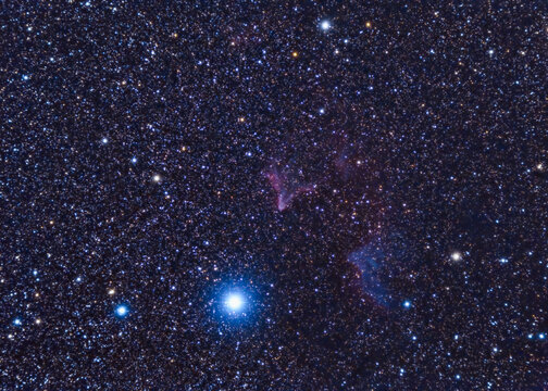 The Ghost Nebula, is a reflection nebula located in the constellation Cepheus. Backgrounds night sky with stars with 80 mm refracting telescope