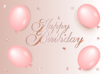 Happy birthday vector card with balloon in delicate pink shades