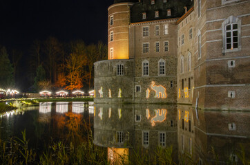 Fototapeta na wymiar Langewehe December 2021: Merode Castle, also known as Mérode Castle, dates back to the 12th century 