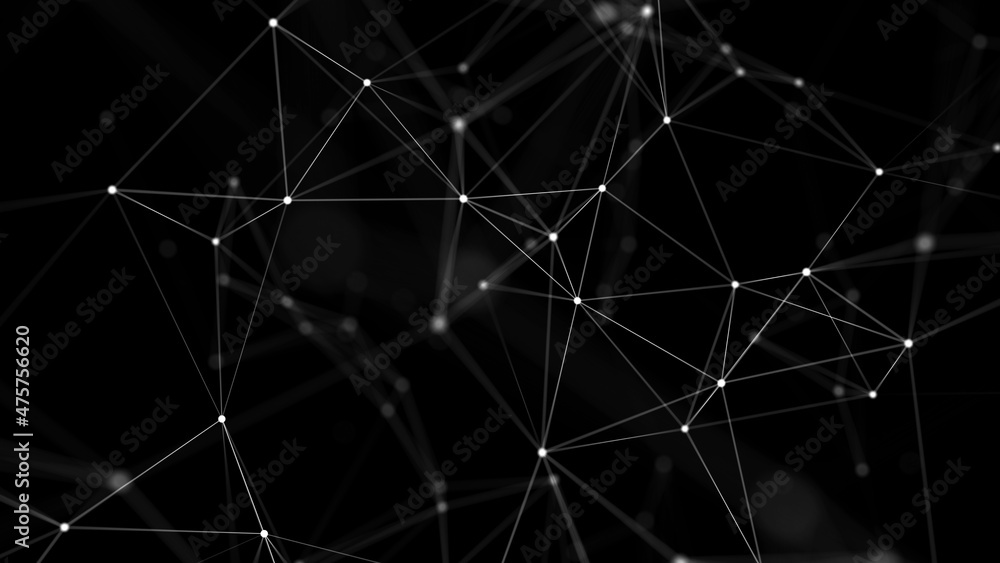 Poster abstract distribution of lines and points in space. big data visualization. 3d rendering.