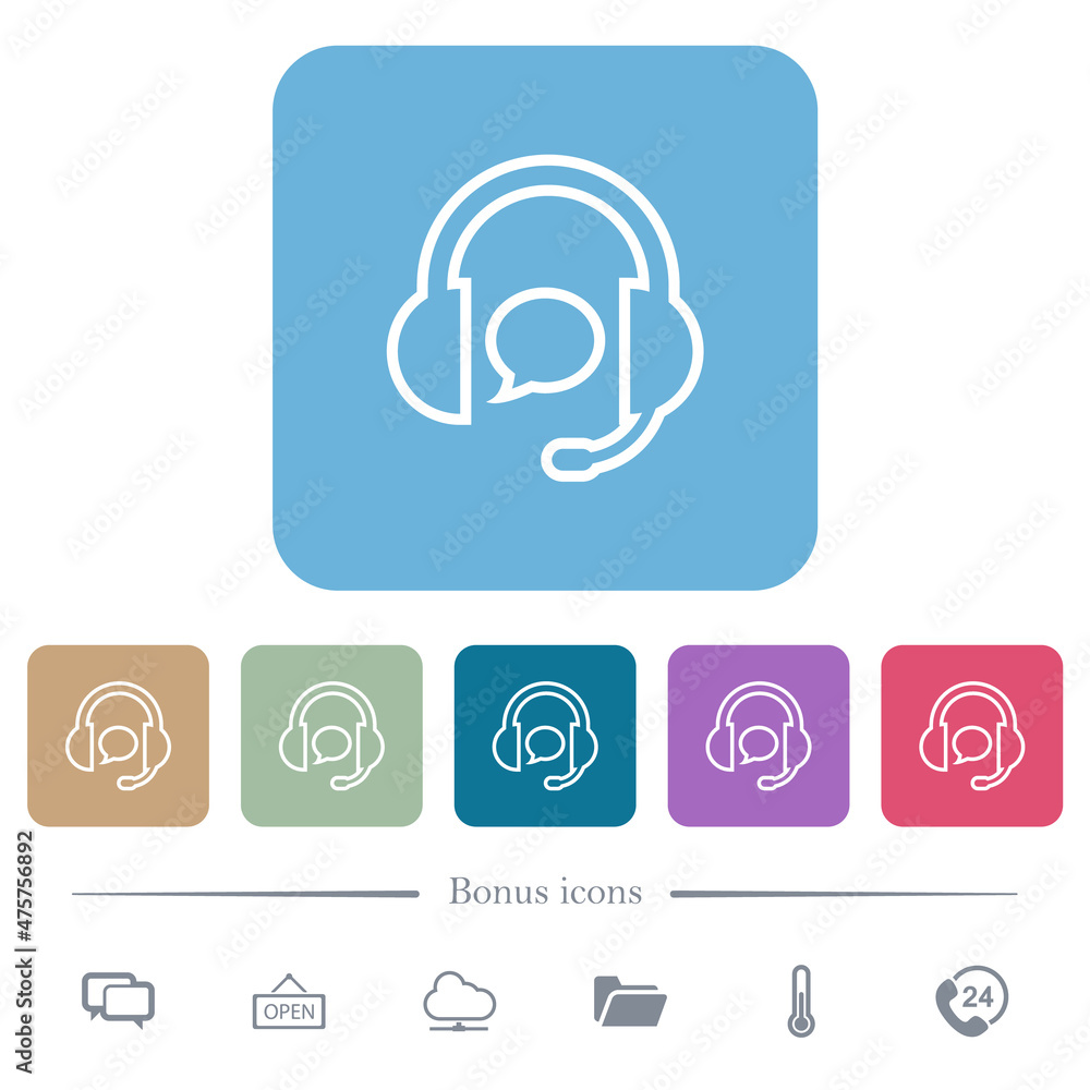 Poster call center with chat bubble outline flat icons on color rounded square backgrounds